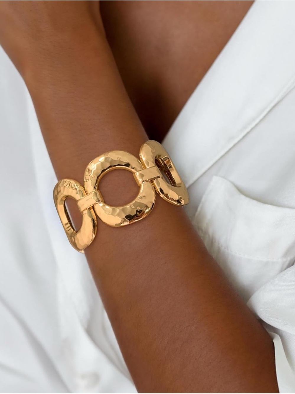 NEW! Chunky Statement Hammered Link Gold Bracelet